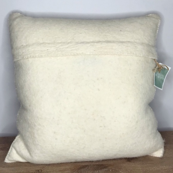 NWT ARCADIA HOME Hand Felted Wool Pillow Cover –Green Peace Sign on Cream - Picture 2 of 3